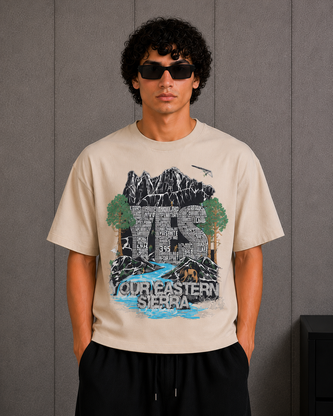 Cool Bee Eastern Tee Beige for Men - Beige Oversized Graphic Tee Streetwear India - Front View