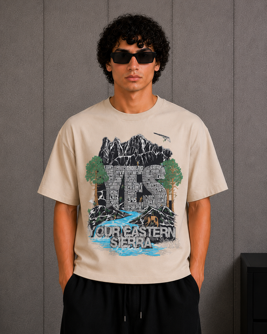 Cool Bee Eastern Tee Beige for Men - Beige Oversized Graphic Tee Streetwear India - Front View