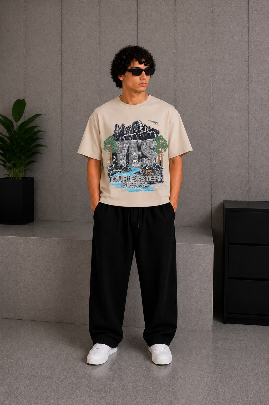 Cool Bee Eastern Tee Beige for Men - Beige Oversized Graphic Tee Streetwear India - Back View