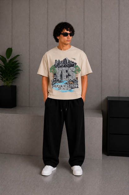 Cool Bee Eastern Tee Beige for Men - Beige Oversized Graphic Tee Streetwear India - Back View