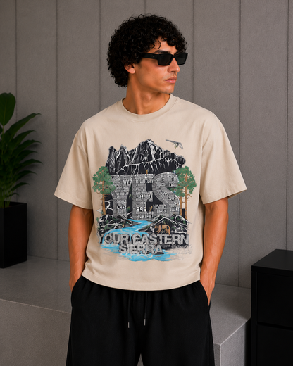 Cool Bee Eastern Tee Beige for Men - Beige Oversized Graphic Tee Streetwear India - Side View