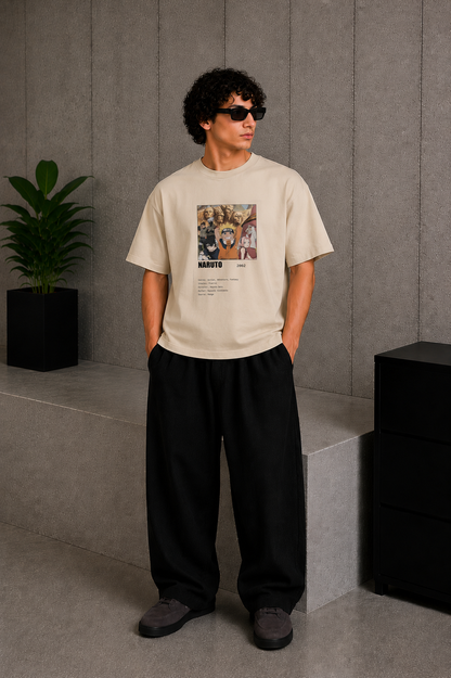 Cool Bee Naruto anime Tee Beige for Men - Beige Oversized Graphic Tee Streetwear India - Detail View