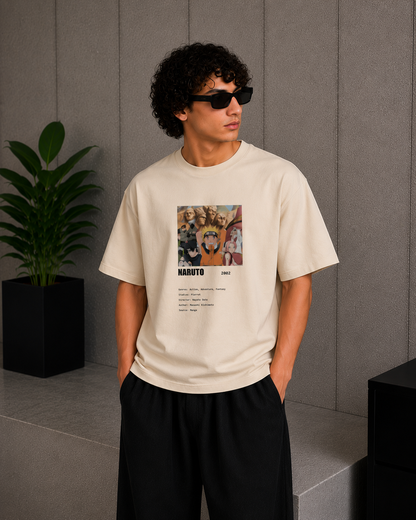 Cool Bee Naruto anime Tee Beige for Men - Beige Oversized Graphic Tee Streetwear India - Side View