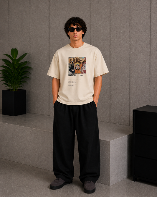 Cool Bee Naruto anime Tee Beige for Men - Beige Oversized Graphic Tee Streetwear India - Back View