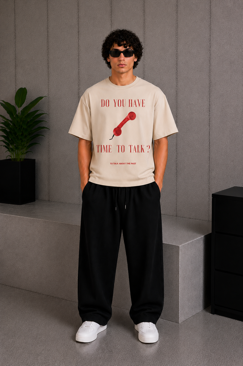 Time To Talk Tee Beige