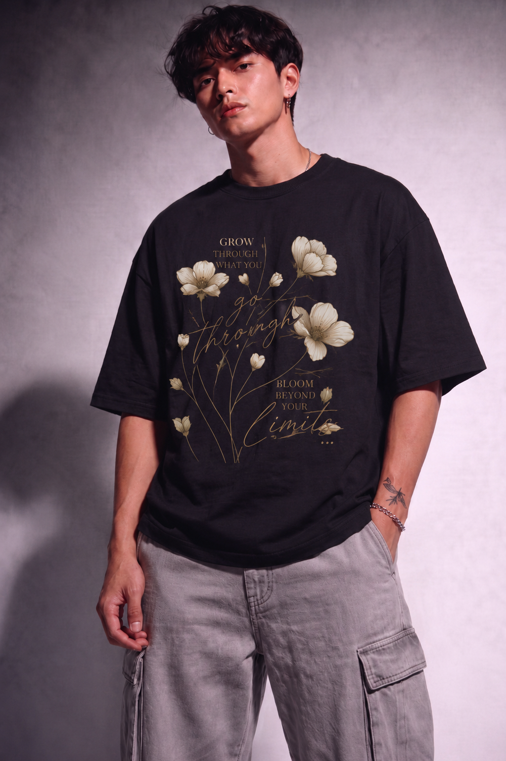Cool Bee Bloom Tee Black for Men - Black Oversized Graphic Tee Streetwear India