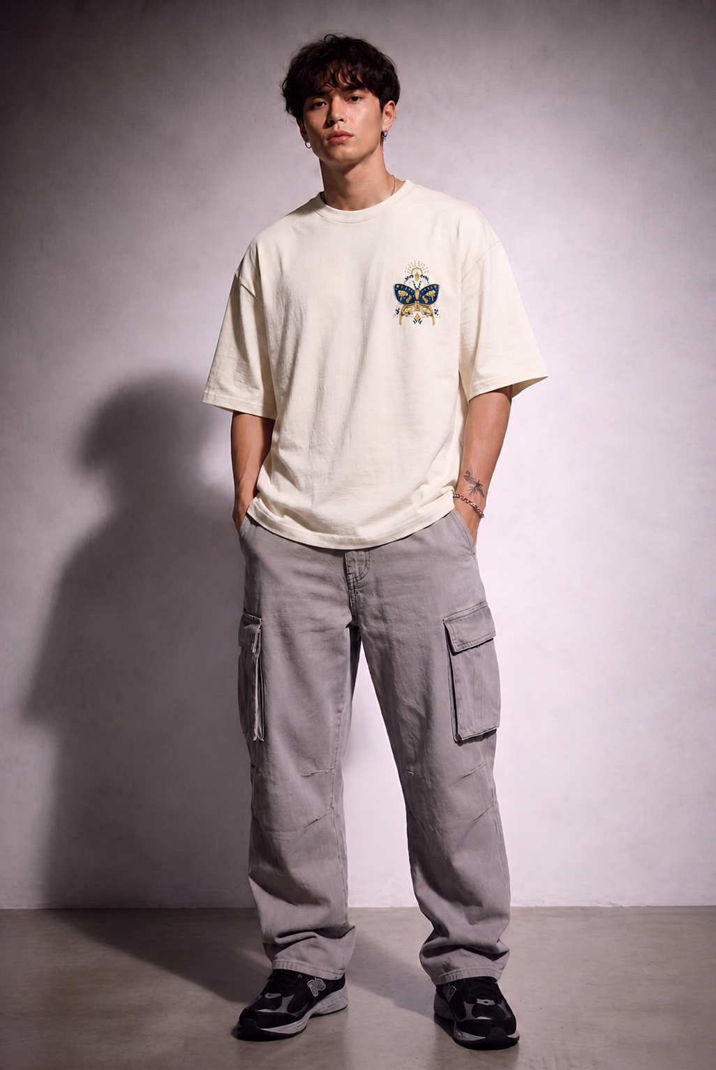 Cool Bee Traditional Tee White for Men - White Oversized Graphic Tee Streetwear India - Lifestyle View