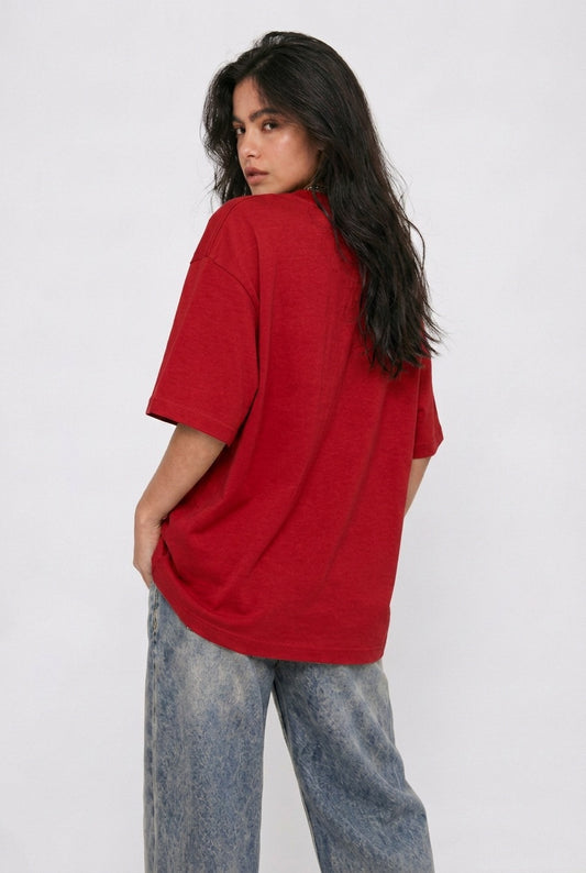 Cool Bee Structural Persona Tee Red for Women - Oversized Graphic Tee Streetwear India - Back View