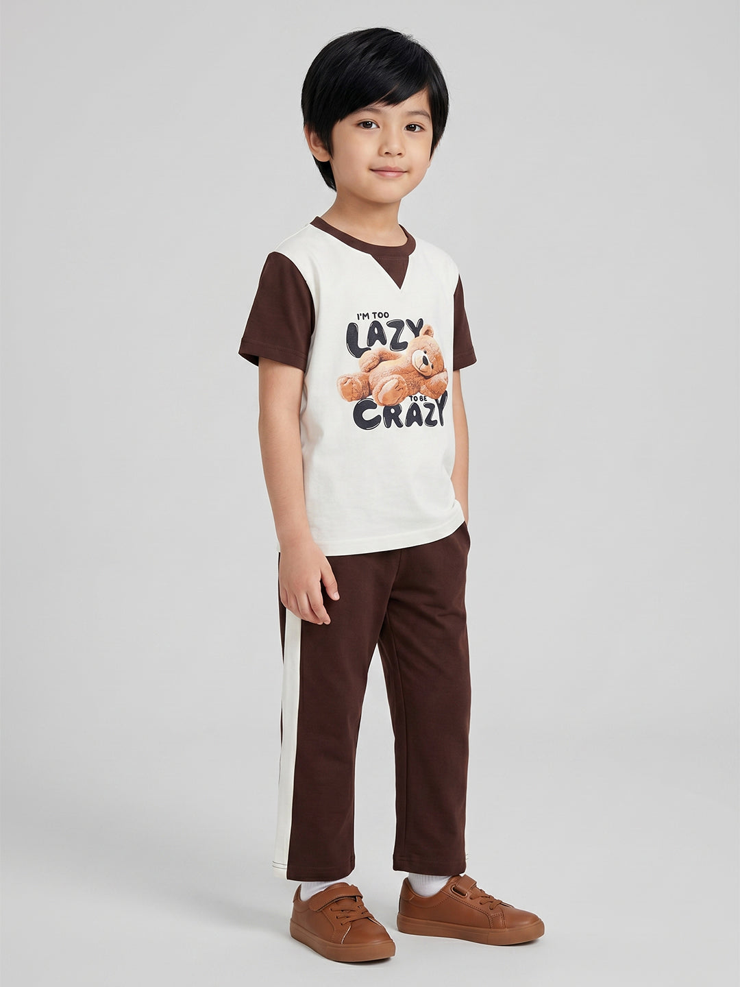Coolbee Store Kids Boys Clothing Set - Brown & White (KBSSTREG4) – back view