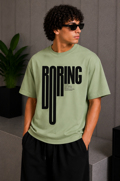 Cool Bee Boring Tee Green for Men - Green Oversized Graphic Tee Streetwear India - Front View