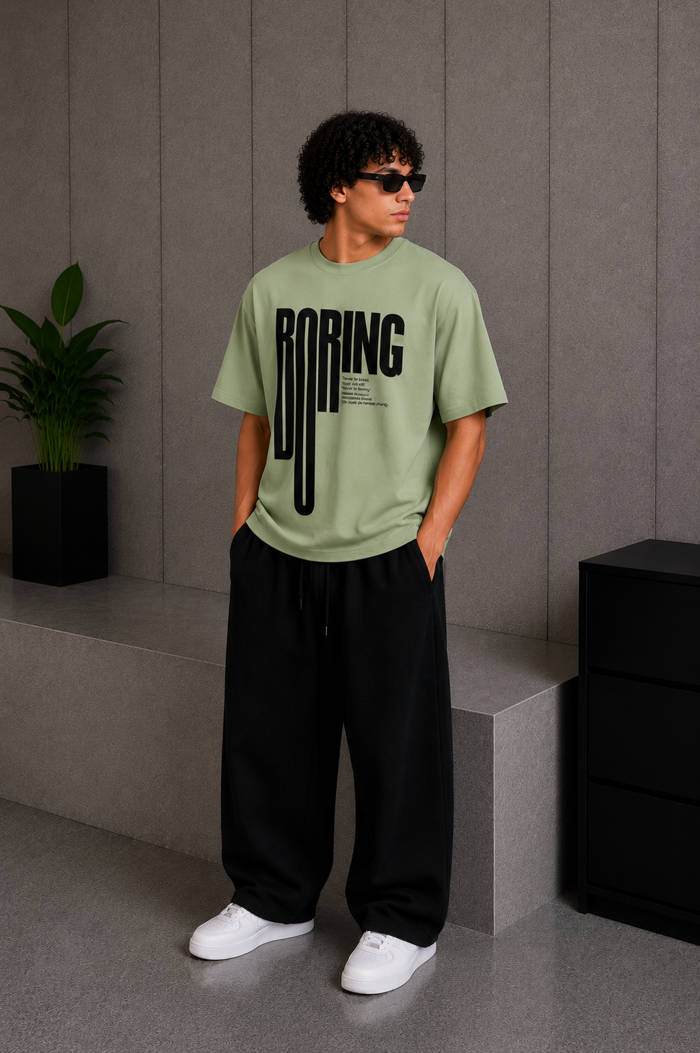 Cool Bee Boring Tee Green for Men - Green Oversized Graphic Tee Streetwear India - Side View
