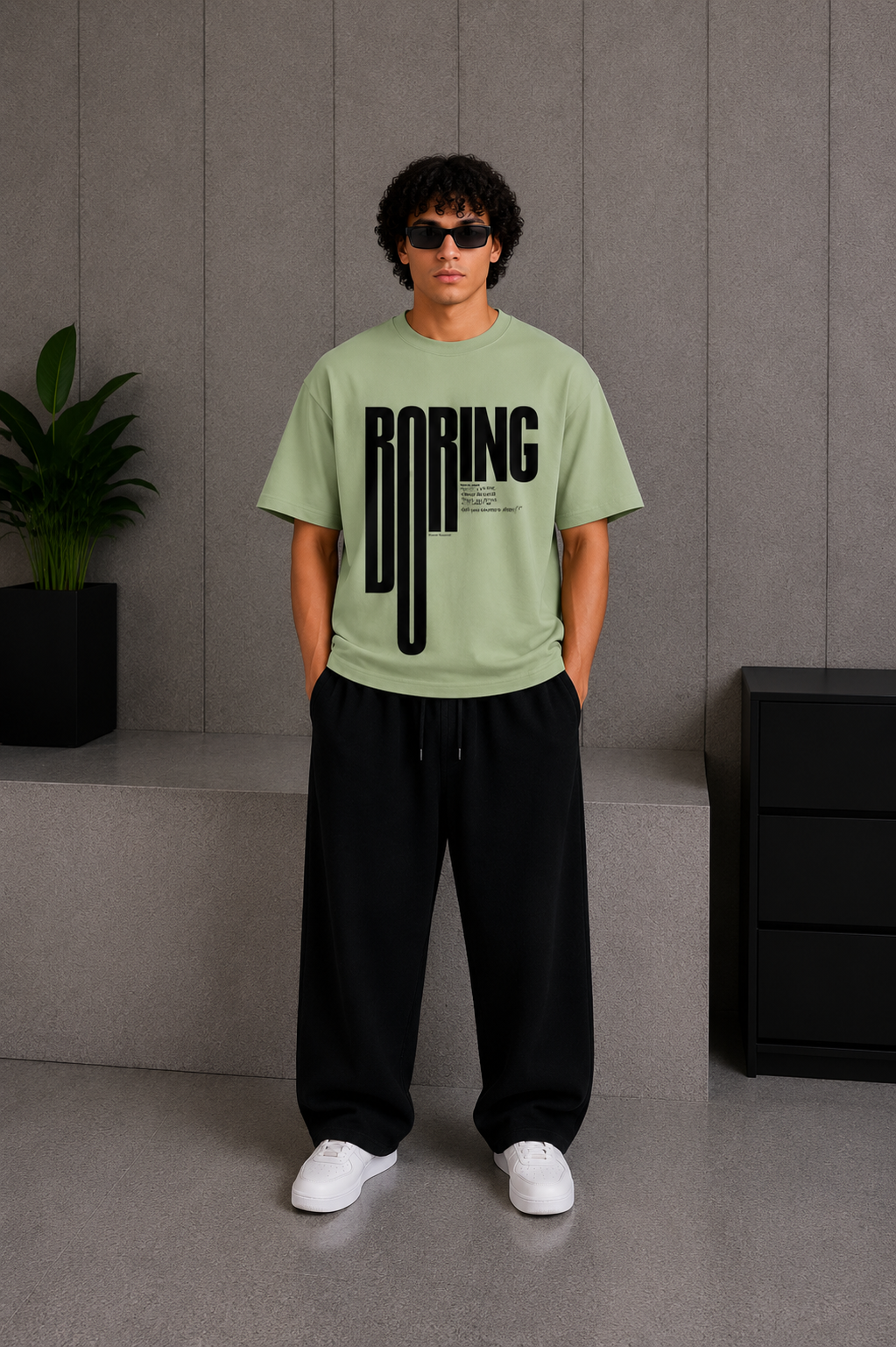 Cool Bee Boring Tee Green for Men - Green Oversized Graphic Tee Streetwear India - Back View