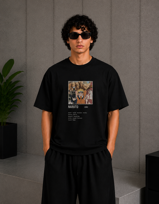 Cool Bee Naruto anime Tee Black for Men - Black Oversized Graphic Tee Streetwear India - Front View