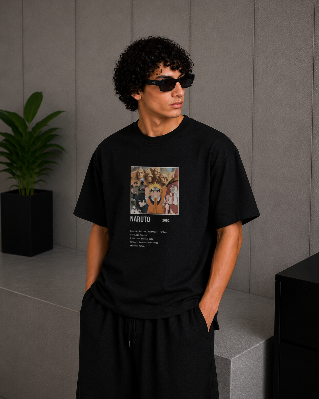 Cool Bee Naruto anime Tee Black for Men - Black Oversized Graphic Tee Streetwear India - Side View