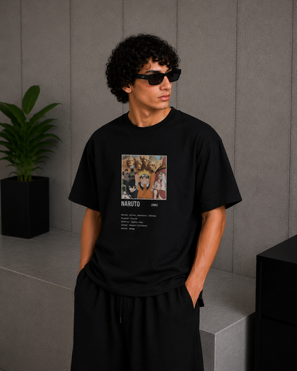 Cool Bee Naruto anime Tee Black for Men - Black Oversized Graphic Tee Streetwear India - Side View