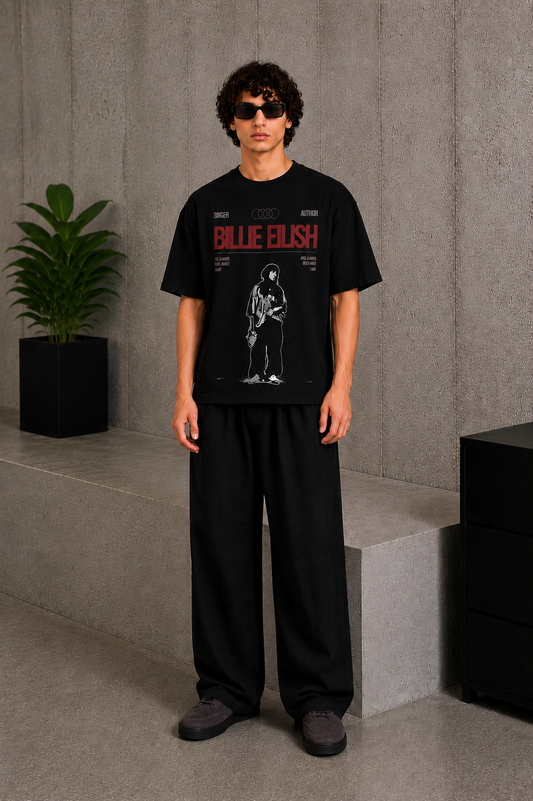 Cool Bee Eilish Tee Black for Men - Black Oversized Graphic Tee Streetwear India - Back View