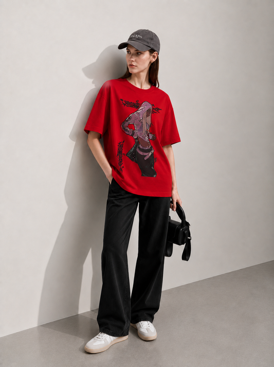 Attitude Red Women Tee - Oversized Graphic T-Shirt Back View | Cool Bee India
