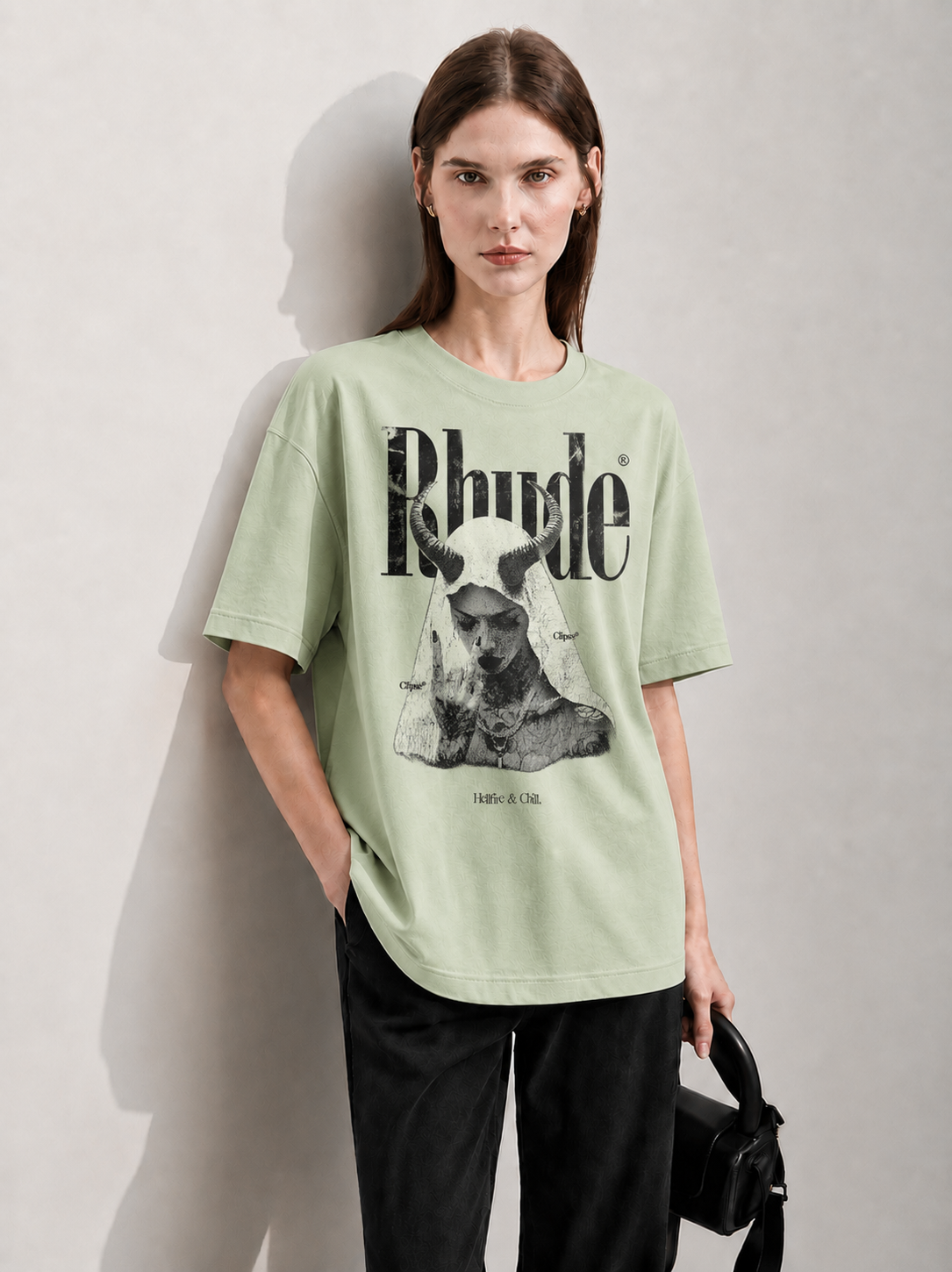 Shadow Saint Green Women Tee - Oversized Graphic T-Shirt Detail View | Cool Bee India