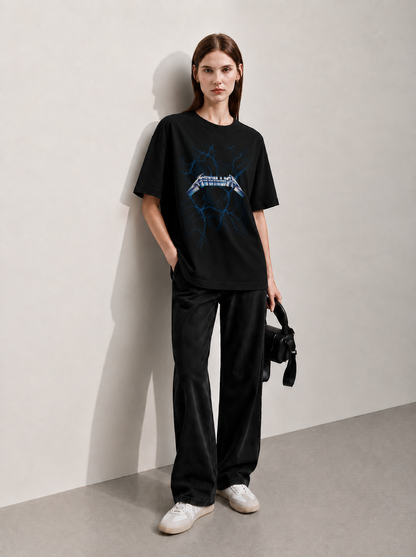 Starlit Vision Black Women Tee - Oversized Graphic T-Shirt Back View | Cool Bee India