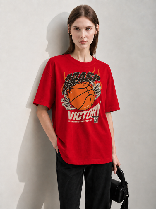 Play to Win Red Women Tee - Oversized Graphic T-Shirt Front View | Cool Bee India