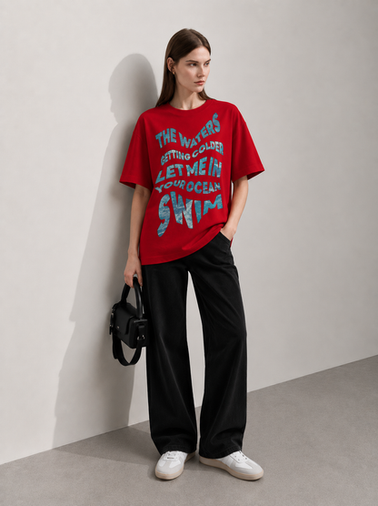 Next Move Red Women Tee - Oversized Graphic T-Shirt Back View | Cool Bee India