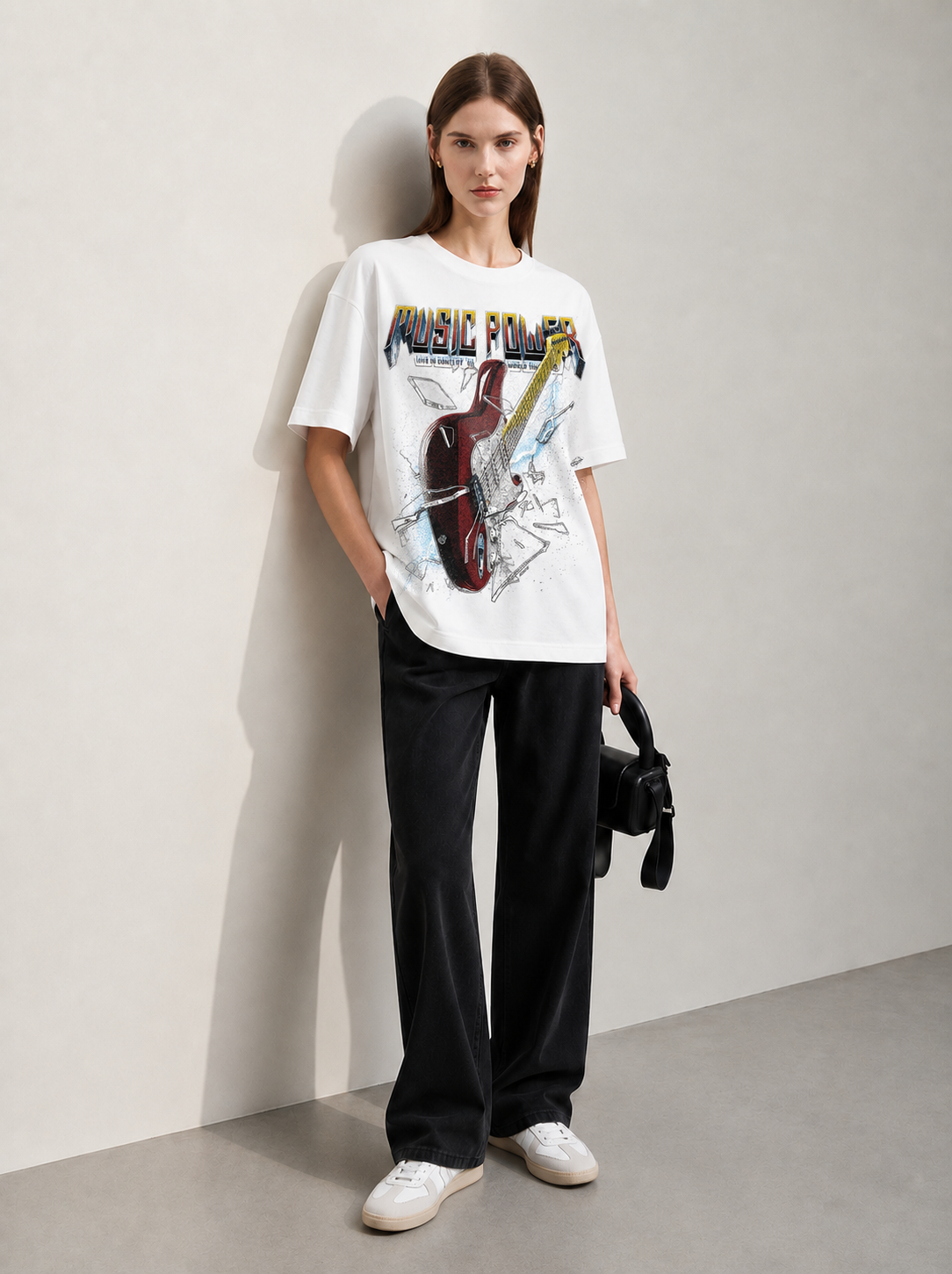 Electric Pulse White Women Tee - Oversized Graphic T-Shirt Back View | Cool Bee India