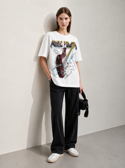 Electric Pulse White Women Tee - Oversized Graphic T-Shirt Back View | Cool Bee India