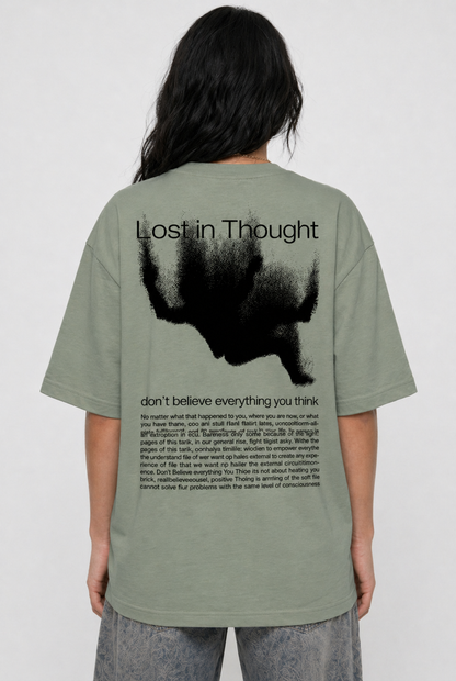 Cool Bee Lost in Thoughts Tee Green for Women - Oversized Graphic Tee Streetwear India - Detail View