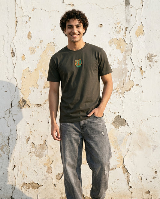 Cool Bee Essential Cotton Crew Neck T-Shirt Olive Green for Men - Olive Green Regular Fit Tee India - Back View
