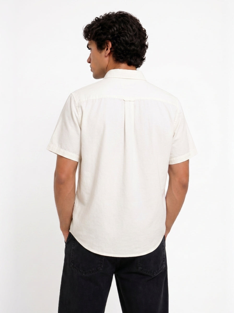 Cool Bee Oxford Casual Half Shirt White for Men - White Premium Half Sleeve Casual Shirt India - Back View