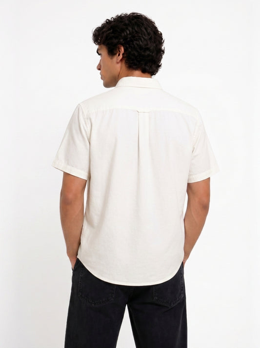 Cool Bee Oxford Casual Half Shirt White for Men - White Premium Half Sleeve Casual Shirt India - Back View