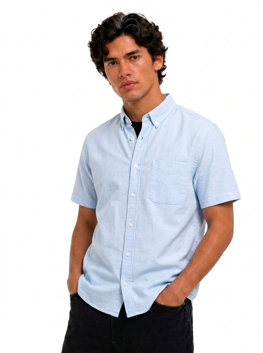 Cool Bee Oxford Casual Half Shirt Blue for Men - Blue Premium Half Sleeve Casual Shirt India