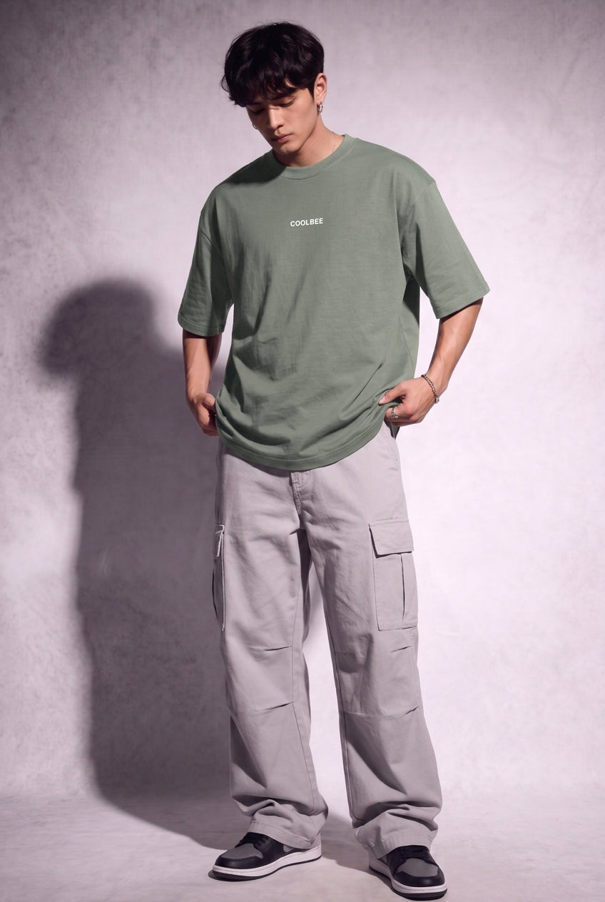 Cool Bee Cubist Bloom Oversize Tee Green for Men - Green Oversized Graphic Tee Streetwear India - Lifestyle View