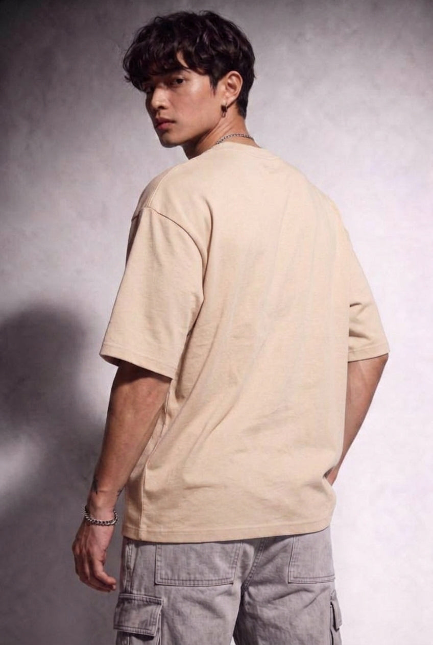 Cool Bee Glitch Portrait Tee Beige for Men - Beige Oversized Graphic Tee Streetwear India - Back View