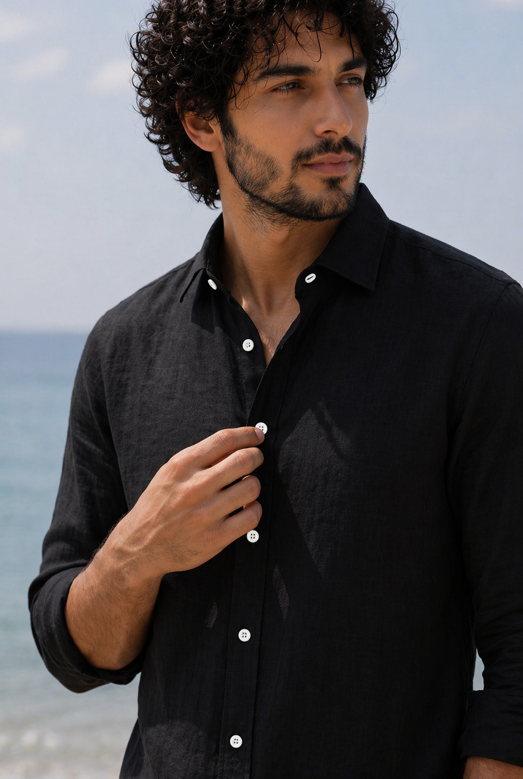 Cool Bee Linen Casual Shirt Black for Men - Black Linen Casual Shirt Breathable India - Lifestyle View