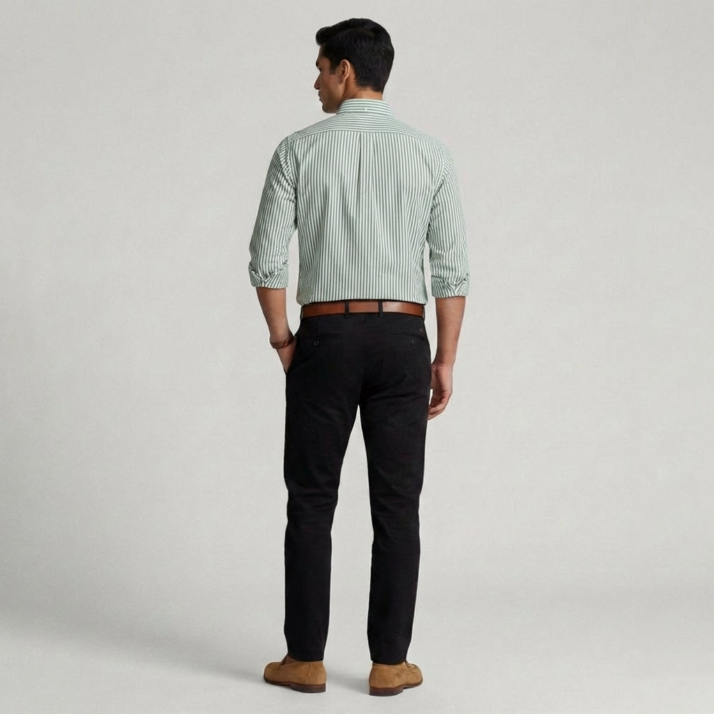 Super Premium Slim Fit Green Striped Oxford Shirt