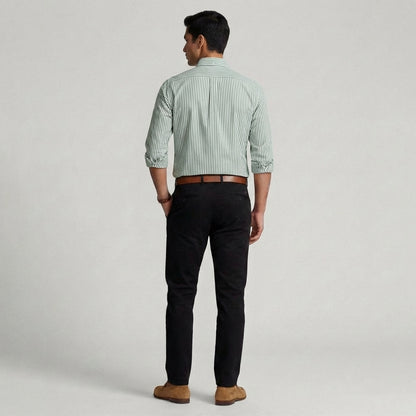 Super Premium Slim Fit Green Striped Oxford Shirt