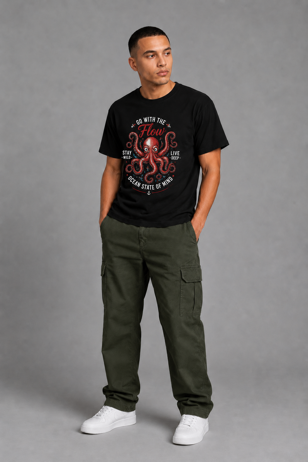 Cool Bee Octo Tee Black for Men - Black Oversized Graphic Tee Streetwear India - Detail View
