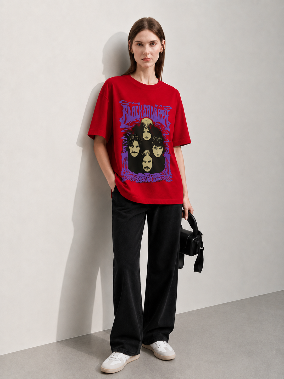 Amplified Chaos Red Women Tee - Oversized Graphic T-Shirt Side View | Cool Bee India