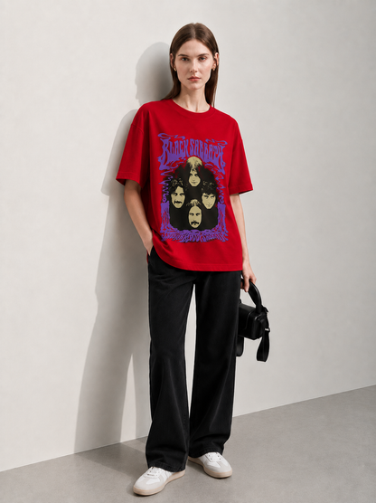 Amplified Chaos Red Women Tee - Oversized Graphic T-Shirt Back View | Cool Bee India