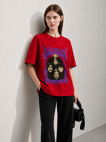 Amplified Chaos Red Women Tee - Oversized Graphic T-Shirt Detail View | Cool Bee India