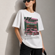 Pink line Racer Women Tee White