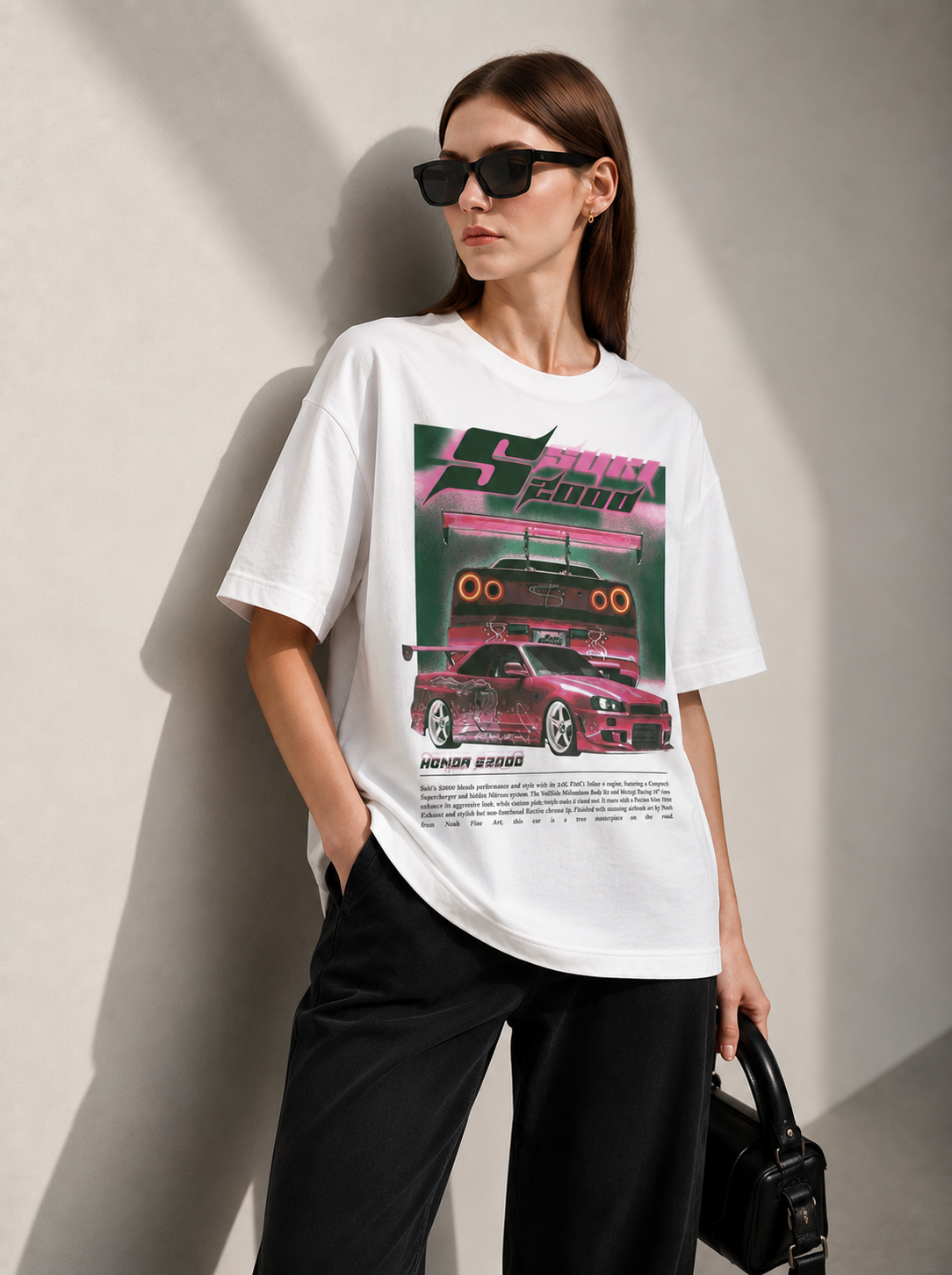 Pink line Racer Women Tee White