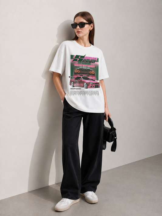 Pink line Racer Women Tee White
