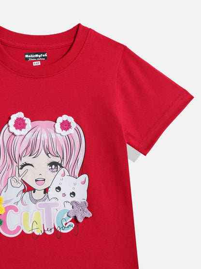 Coolbee Store Kids Girls T-Shirt - Red (KGSSA33) – side view