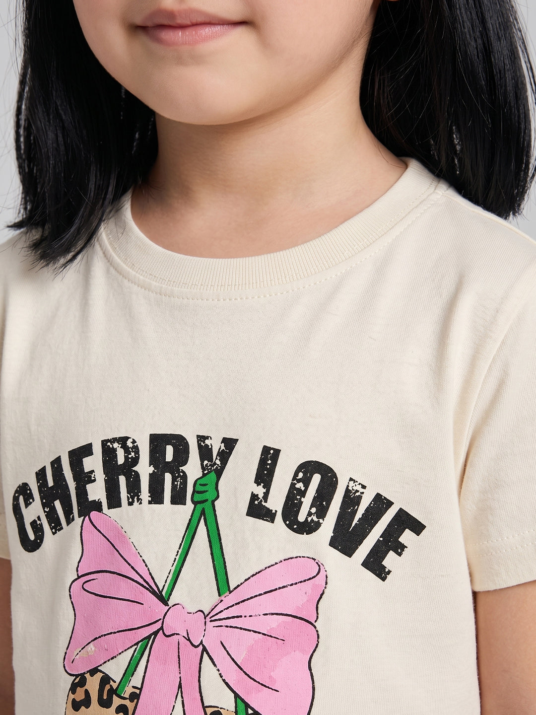 Coolbee Store Kids Girls T-Shirt - Offwhite (CSKT208) – side view