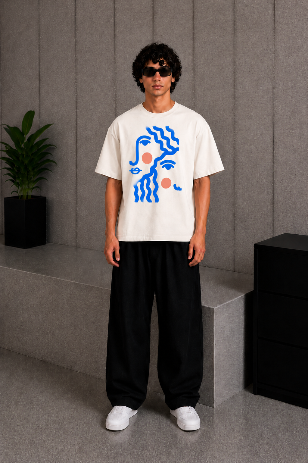 Face wave Tee White