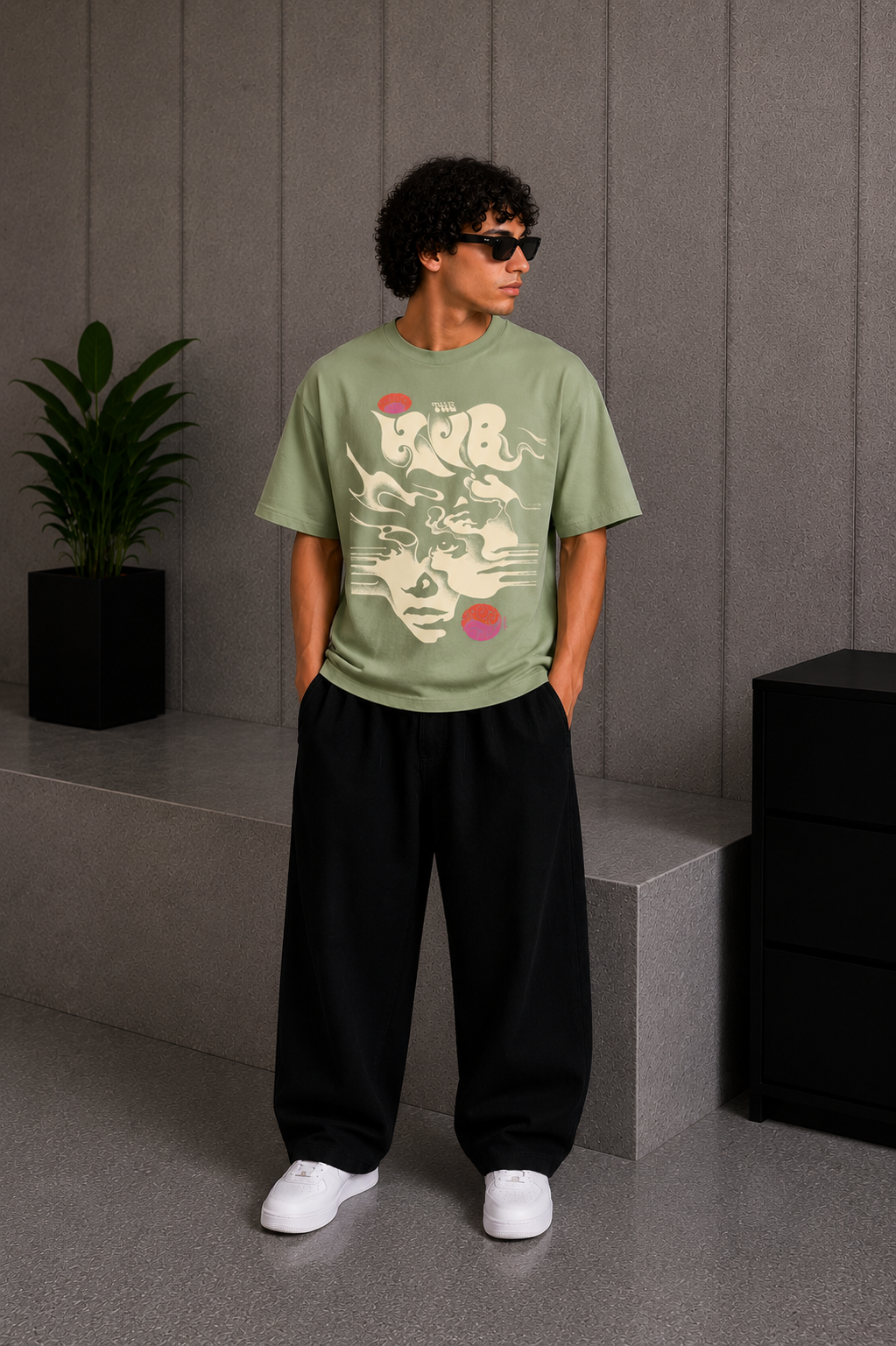 Cool Bee Smoke Signal Tee Green for Men - Green Oversized Graphic Tee Streetwear India - Side View