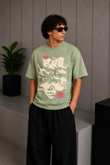 Cool Bee Smoke Signal Tee Green for Men - Green Oversized Graphic Tee Streetwear India - Front View