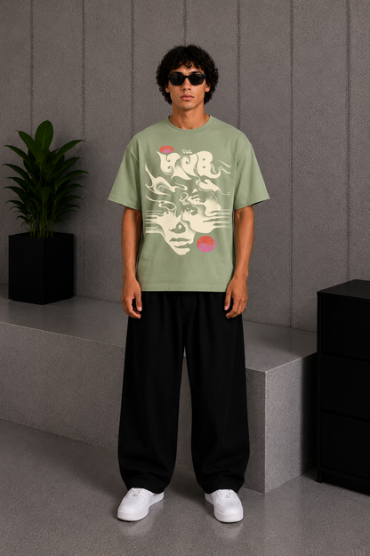 Cool Bee Smoke Signal Tee Green for Men - Green Oversized Graphic Tee Streetwear India - Back View